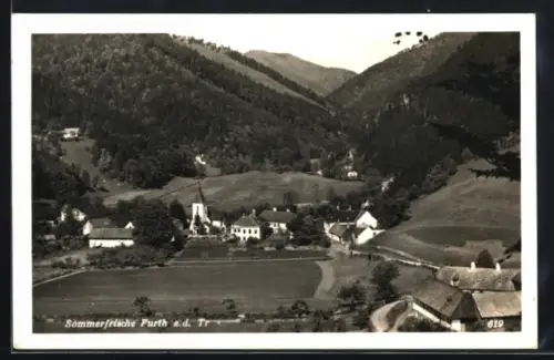 AK Furth a.d. Tr., Dorfpanorama mit Kirche und Bergen
