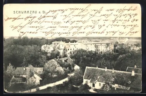 AK Schwarzau a. St., Panorama mit Ort und Häusern