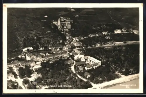 AK Spitz a. d. Donau, Fliegeraufnahme mit Ort, Kirche und Donau