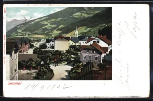 AK Selzthal, Ortspartie mit Kirche und Bergpanorama