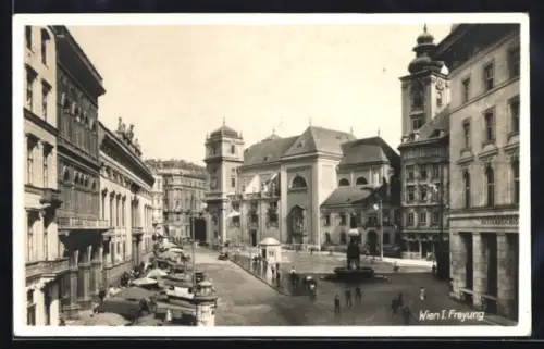 AK Wien, Freyung mit Brunnen, Turmgebäuden und Markt