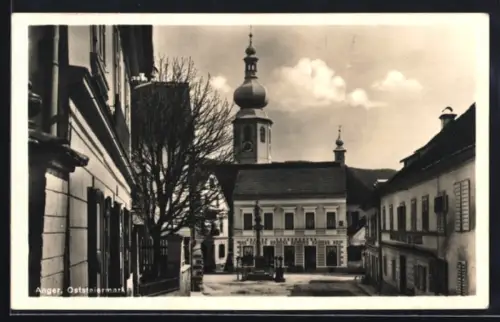 AK Anger /Oststeiermark, Marktplatz mit Kirche und Säulendenkmal