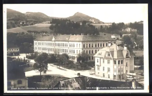 AK St. Veit /Kärnten, Schillerplatz mit Volks- und Bürgerschule