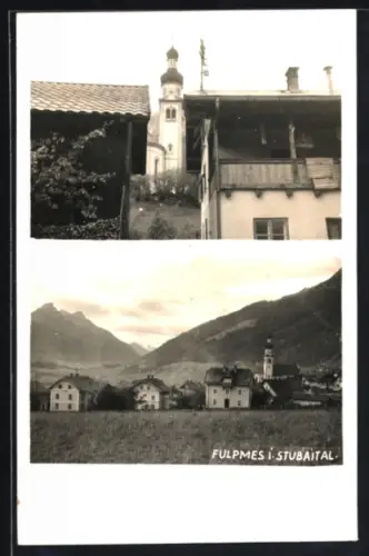 AK Fulpmes i. Stubaital, Ortsansicht mit Bergkulisse, Ortspartie mit Kirche
