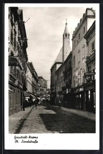 AK Krems, Ob. Landstrasse mit Kirche und Geschäften