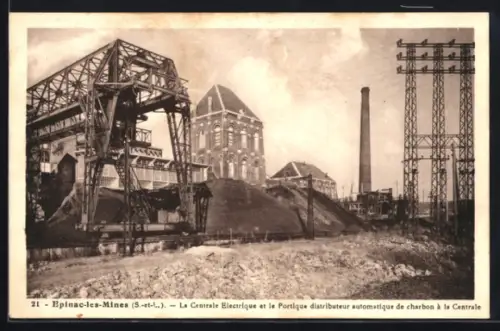 AK Épinac-les-Mines /S.-et-L., La Centrale Électrique et le Portique distributeur de charbon à la Centrale