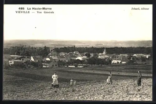 AK Vieville /Haute-Marne, Vue générale avec village et champs environnants