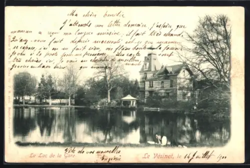 AK Le Vésinet, Le Lac de la Gare avec maison en arrière-plan et canards sur l`eau