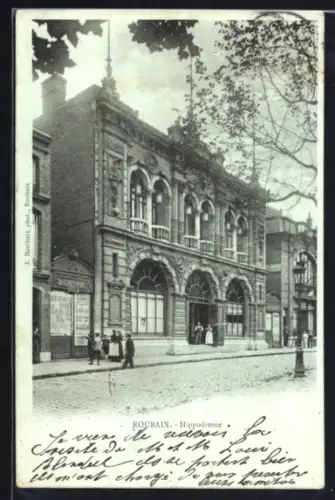 AK Roubaix, Hippodrome et scène de rue animée