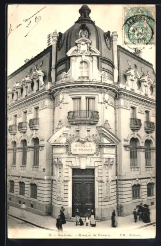 AK Orléans, Banque de France mit imposanter Architektur und Passanten auf der Strasse