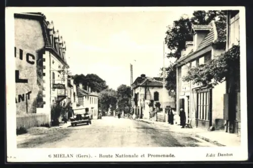 AK Miélan /Gers, Route Nationale et Promenade