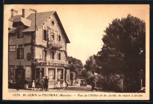 AK St-Jean-le-Thomas /Manche, Vue de l`Hôtel et du Jardin de repos à droite