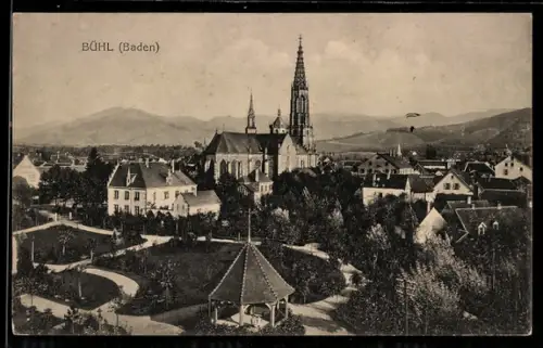 AK Bühl /Baden, Stadtansicht mit Kirche und Pavillon