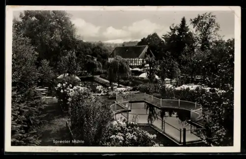 AK Spreeler Mühle bei Wuppertal, Ausflugsort, Gartenanlage, Teich