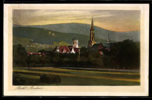 AK Bühl /Baden, Stadtansicht mit Kirche und Kirchturm