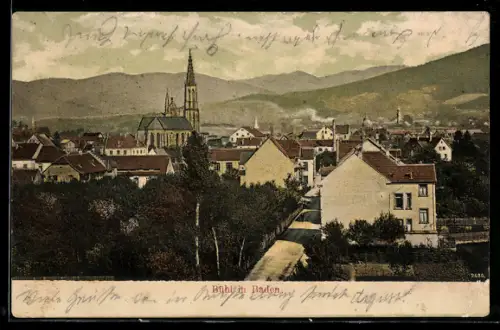 AK Bühl i. Baden, Stadtansicht mit Kirche