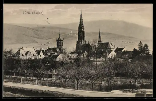 AK Bühl /Baden, Ortsansicht mit Kirche und Ortspanorama