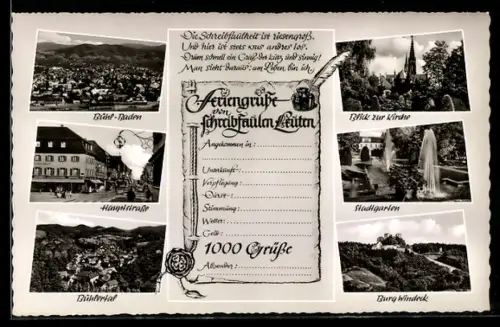 AK Bühl /Baden, Hauptstrasse, Blick zur Kirche, Stadtgarten, Burg Windeck