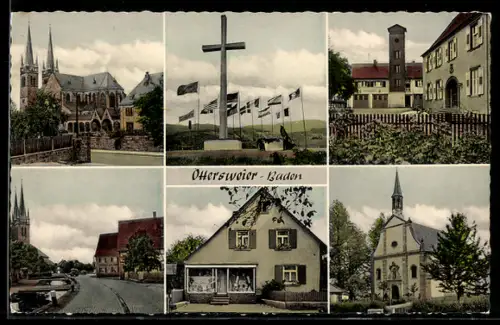 AK Ottersweier /Baden, Kirche, Denkmal, verschiedene Ortsansichten