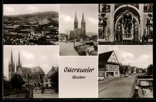 AK Ottersweier /Baden, Kirche, Ortsansicht, Fachwerkhäuser