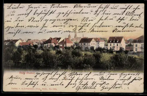 AK Bühl /Baden, Stadtansicht mit Kirche und Wohnhäusern