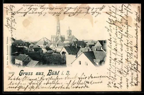 AK Bühl i. B., Stadtansicht mit Kirche