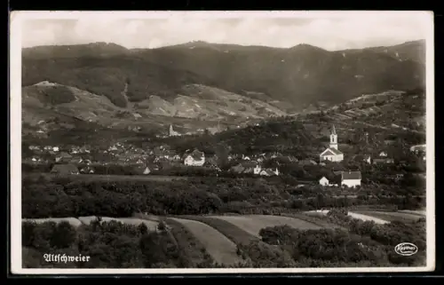 AK Altschweier, Ortsansicht mit Kirche und Weinbergen