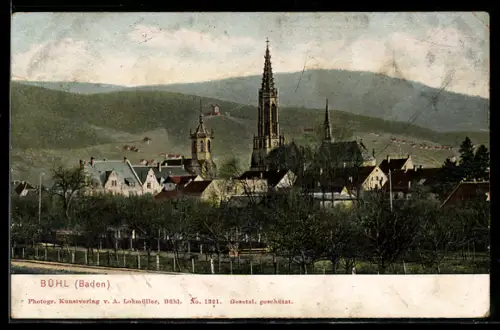 AK Bühl /Baden, Stadtansicht mit Kirche und Kirchturm