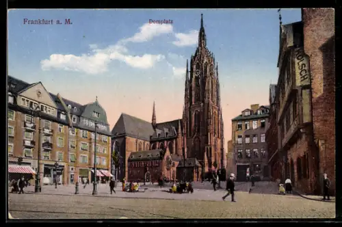 AK Alt-Frankfurt, Domplatz, Kaiserdom, umliegende Gebäude