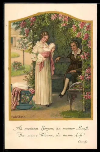 Künstler-AK Pauli Ebner: Junge Mutter mit ihrem Baby im Arm