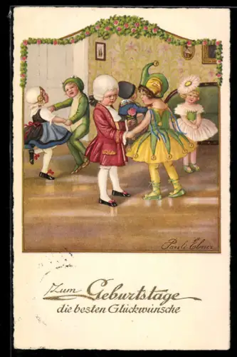 Künstler-AK Pauli Ebner: Kinder in Kostümen tanzen zusammen