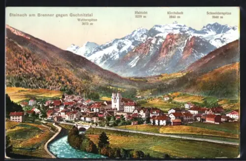 AK Steinach a. Brenner, Ortsansicht mit Fluss & Bergen