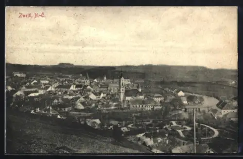 AK Zwettl /N. Ö., Totalansicht mit Parkanlage aus der Vogelschau