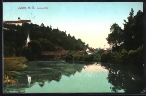 AK Zwettl /N.-Ö., Kamppartie mit Kirche