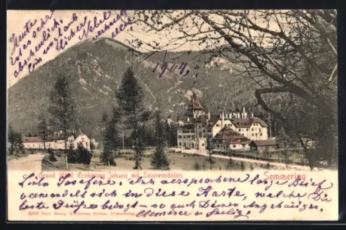 AK Semmering, Grand Hotel Erzherzog Johann mit Sonnwendstein