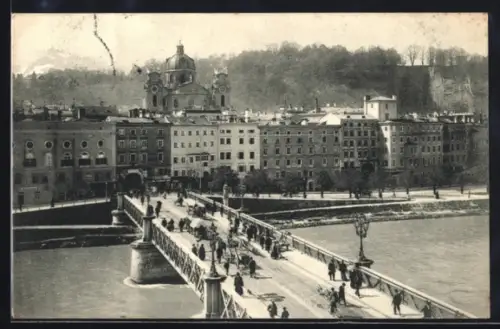 AK Salzburg, Staatsbrücke aus der Vogelschau
