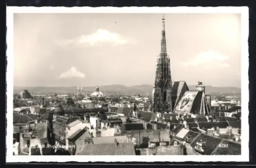 AK Wien, Teilansicht mit Stephansdom aus der Vogelschau