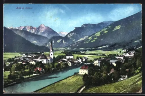 AK Zell a. Ziller, Ortsansicht mit Kirche
