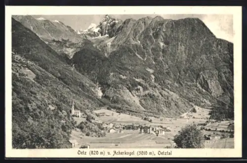 AK Oetz /Oetztal, Gesamtansicht mit Achterkogel aus der Vogelschau
