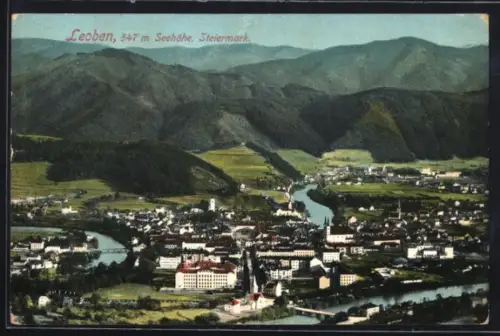 AK Leoben /Steiermark, Teilansicht mit Strassenpartie