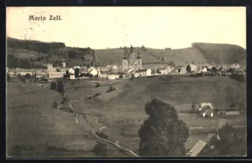 AK Maria Zell, Teilansicht mit Kirche