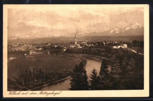 AK Villach, Teilansicht mit dem Mittagskogel