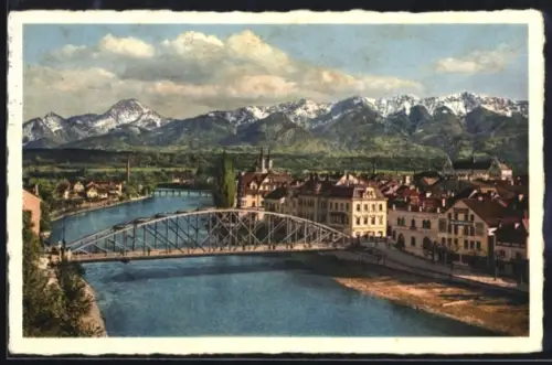 AK Villach, Teilansicht mit Karawanken