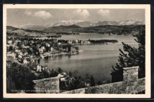AK Pörtschach am Wörthersee, Teilansicht mit Karawanken