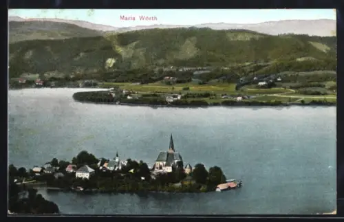 AK Maria Wörth, Panorama mit Kirche