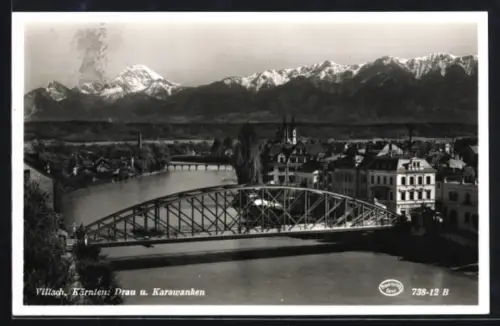 AK Villach /Kärnten, Drau und Karawanken