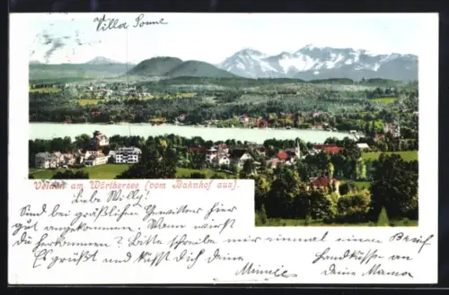 AK Velden am Wörthersee, Totale vom Bahnhof aus gesehen