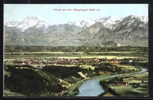 AK Villach, Teilansicht mit dem Mittagskogel