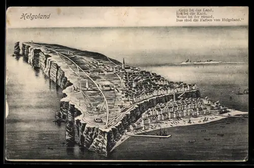 AK Helgoland, Gesamtansicht der Insel, Klippen, Siedlung, Leuchtturm