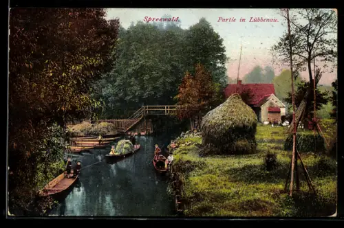 AK Lübbenau /Spreewald, Ortspartie mit Anlegestelle für Boote